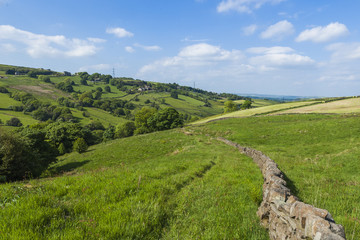 Picturesque rural farmland in West Yorkshire landscape taken at