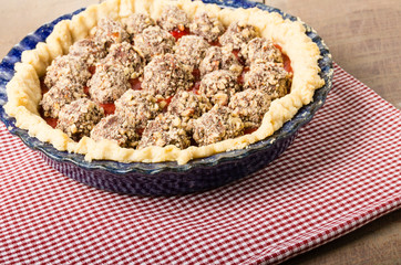 Fresh strawberry pie with chocolate covered strawberries