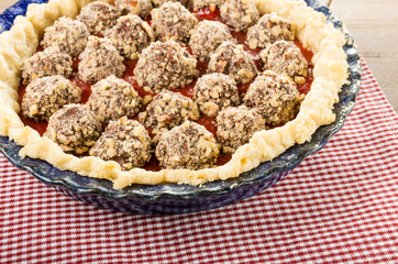 Fresh strawberry pie with chocolate covered strawberries