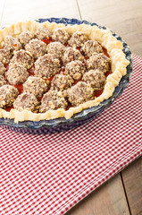 Fresh strawberry pie with chocolate covered strawberries