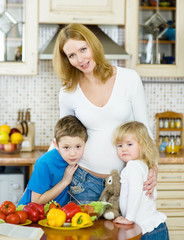 Mother and her kids in kitchen