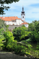 Naklejka premium Deanery Church in town Pisek, Czech Republic