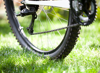 Bicycle in the grass, close up photo