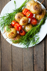 potatoes and tomatoes on skewers