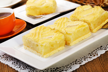 Delicious apple pie with whipped cream,