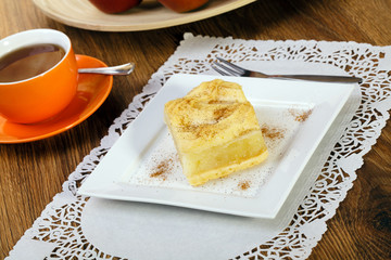 Delicious apple pie with whipped cream