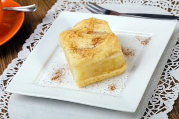 Delicious apple pie with whipped cream,
