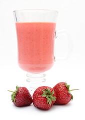 Fresh strawberry milkshake isolated on white background