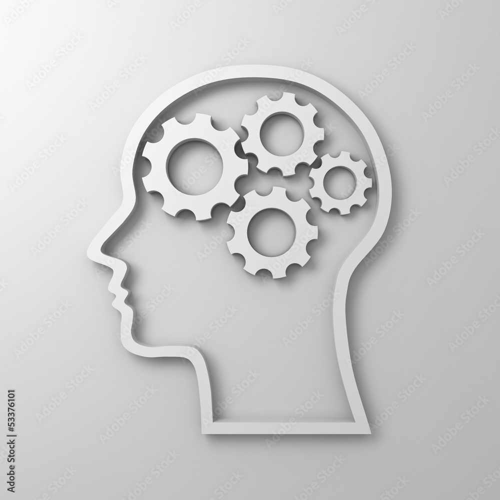 Wall mural brain gears in human head shape on white background