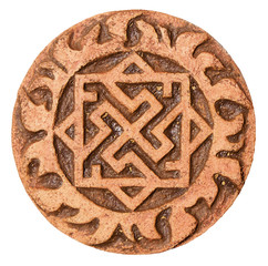 Old symbol on terracotta amulet - obrazy, fototapety, plakaty