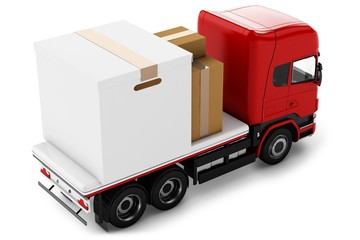 3d truck with packages delivery