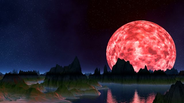 The pink moon is reflected in water