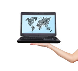 laptop with world map