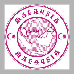 Stamp with the name and map of Malaysia, vector illustration