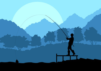 Fisherman in the morning vector background concept