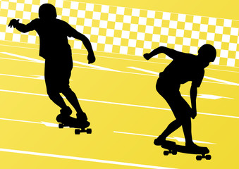 Skateboarders detailed silhouettes illustration background