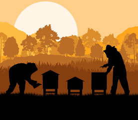 Beekeeper working in apiary vector background