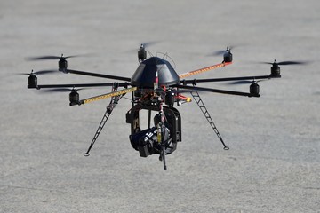 Police unmanned helicopter (UAV) with a camera for observation