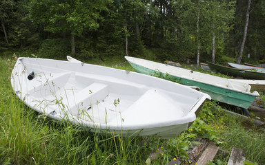A rowing boat on ground