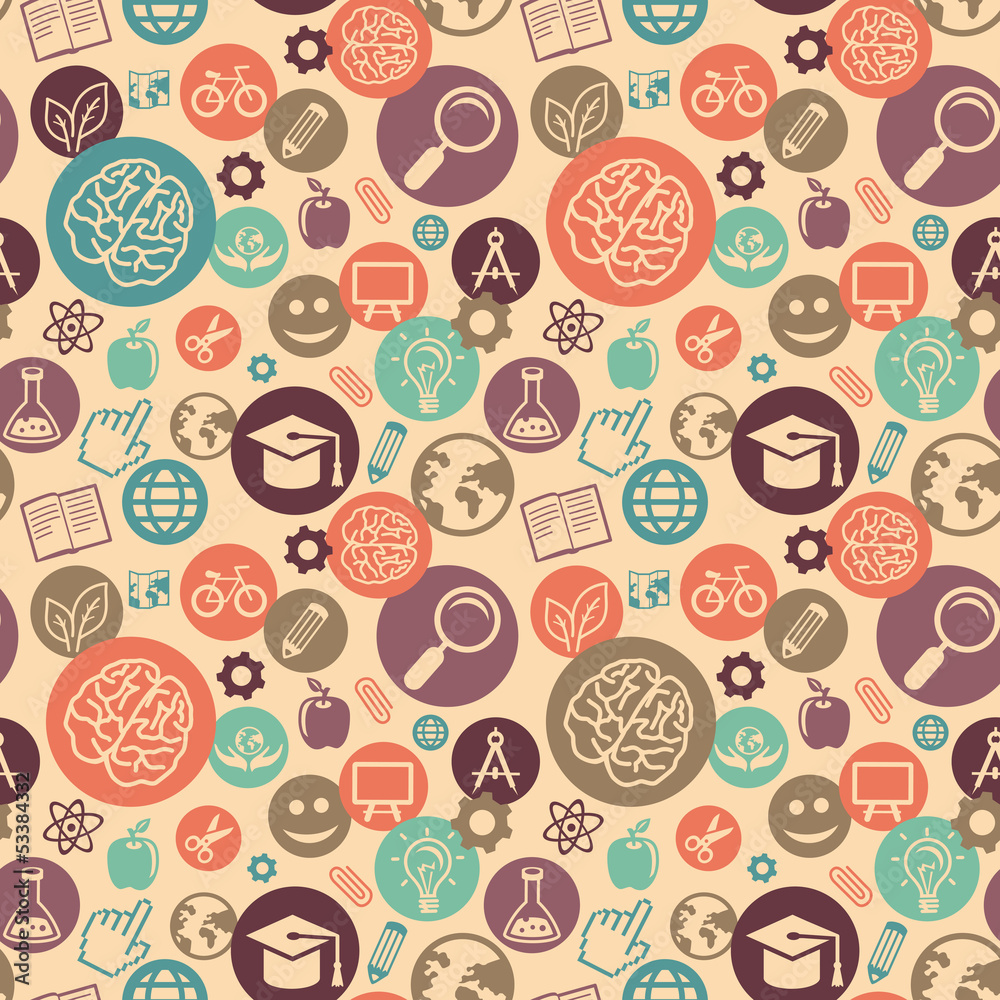 Poster vector seamless pattern with education icons
