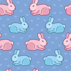 Vector seamless pattern with rabbits and hearts