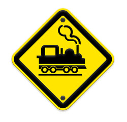 Railroad Level Crossing Sign without barrier or gate ahead the r