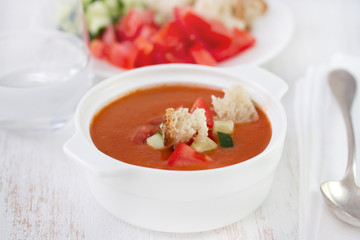 cold tomato soup in bowl