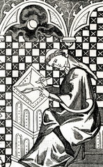 Monastic scribe, copying the manuscript in his cell
