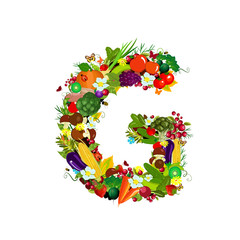 Fresh vegetables and fruits letter G