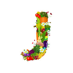 Fresh vegetables and fruits letter J