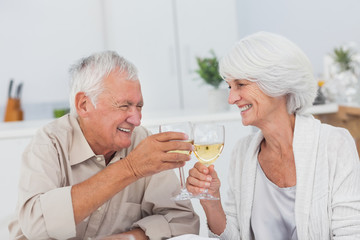 Fototapeta na wymiar Couple toasting with white wine