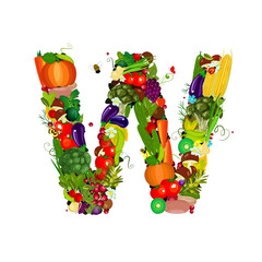 Fresh vegetables and fruits letter W
