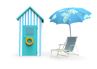 Cabina playa con sombrilla mapa
