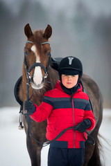 Naklejka premium Horse and boy - riding horseback
