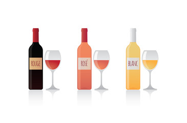 Isolated bottles with label and glasses of wine set