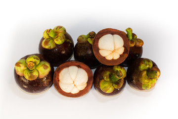 Asian tropical mangosteen fruit on white background