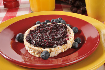 Blueberry jam on a rice cake