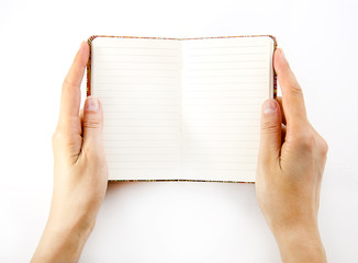 Notebook in hand