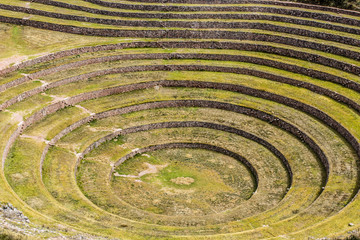 Fototapeta na wymiar Peru,Moray,Inca circular terraces.Incas laboratory agriculture