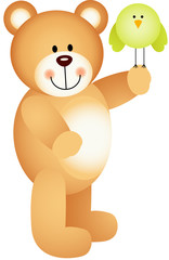 Teddy bear safe bird in the hand