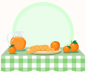 Oranges on checkered tablecloth
