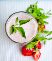 milk cocktail with strawberry and mint