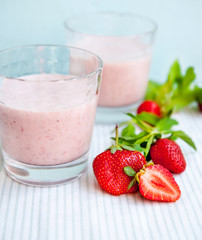 milk cocktail with strawberry and mint