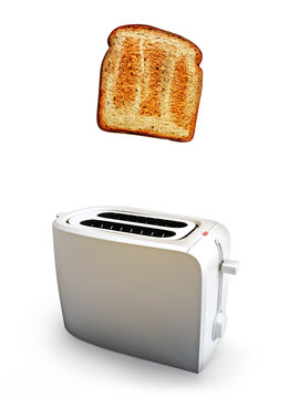 Toast popping out of a toaster. Breakfast concept