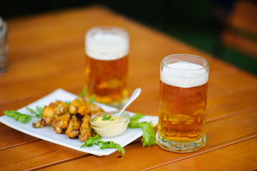 beer with meal on the table