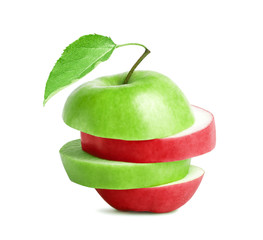 Sliced green with red apple