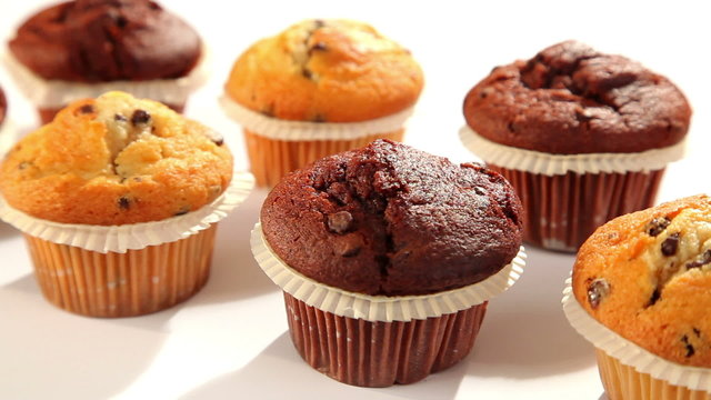 Fresh muffins with chocolate - dolly shot of muffin