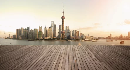 Deurstickers Shanghai bund landmark skyline stedelijke gebouwen landschap © Aania