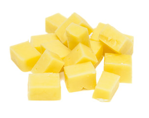 cheese cubes on white background