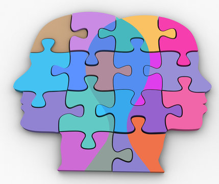 recommend clip art: Man woman couple faces problem puzzle